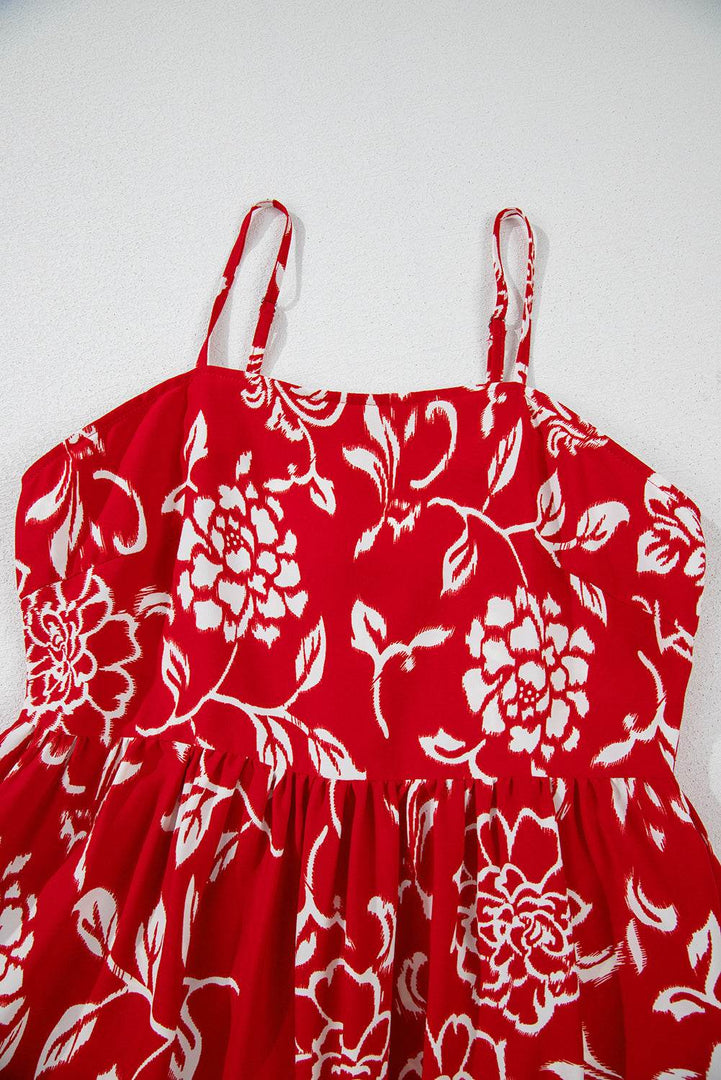 Red Floral Printed Spaghetti Strap Empire Waist Maxi Dress - Fashion Queen -  18