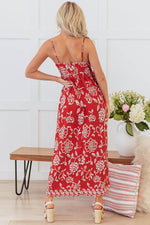 Load image into Gallery viewer, Red Floral Printed Spaghetti Strap Empire Waist Maxi Dress - Fashion Queen -  2
