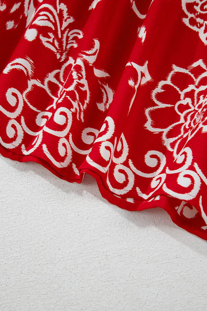 Red Floral Printed Spaghetti Strap Empire Waist Maxi Dress - Fashion Queen -  20