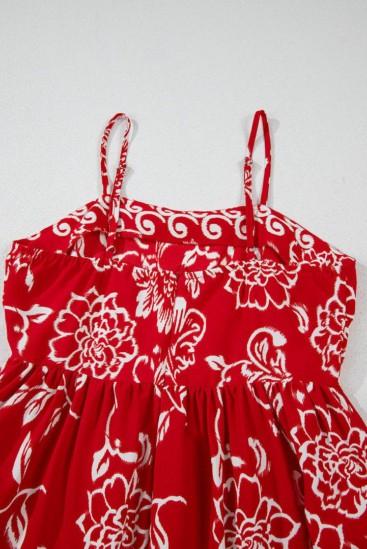 Red Floral Printed Spaghetti Strap Empire Waist Maxi Dress - Fashion Queen -  21