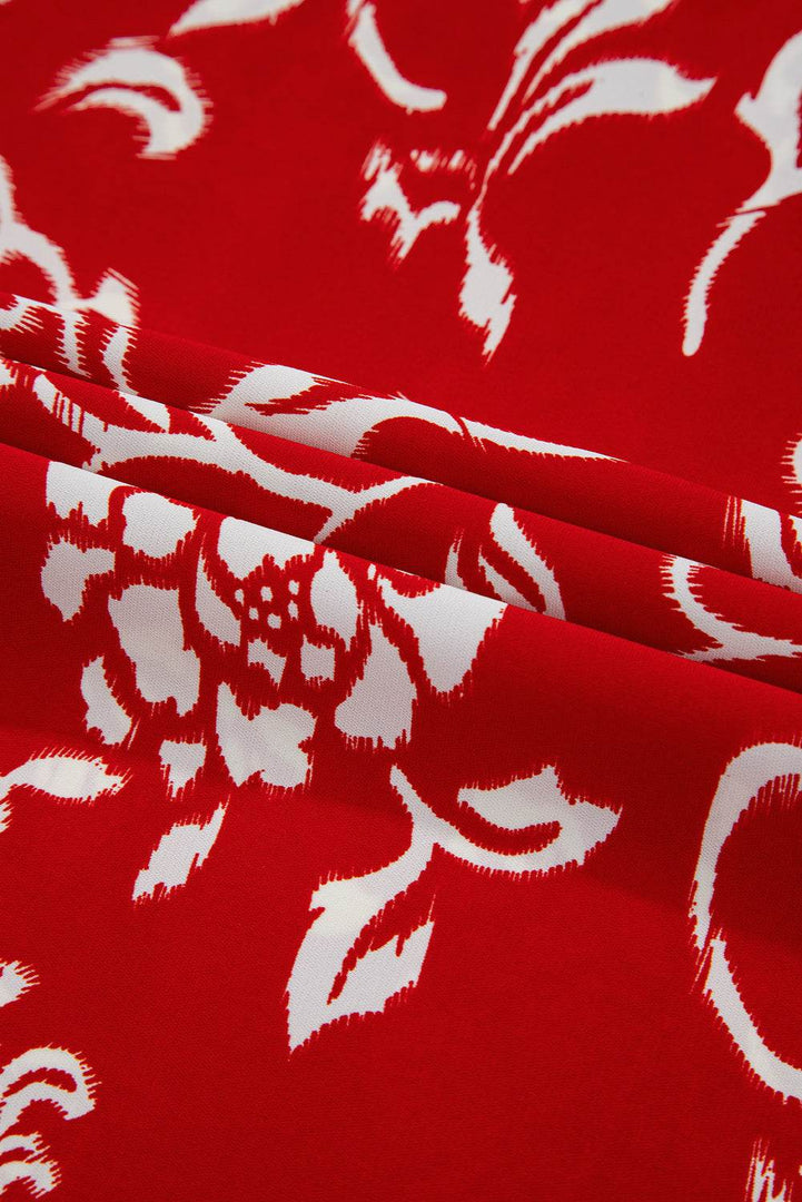 Red Floral Printed Spaghetti Strap Empire Waist Maxi Dress - Fashion Queen -  22
