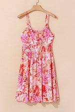 Load image into Gallery viewer, Red Floral Spaghetti Strap Surplice Neck Shirred Waist Mini Dress - Fashion Queen -  7
