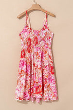 Load image into Gallery viewer, Red Floral Spaghetti Strap Surplice Neck Shirred Waist Mini Dress - Fashion Queen -  8
