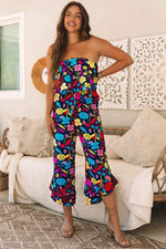 Load image into Gallery viewer, Red Mix Tropical Print Strapless Ruffled Jumpsuit - Fashion Queen -  1
