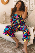 Load image into Gallery viewer, Red Mix Tropical Print Strapless Ruffled Jumpsuit - Fashion Queen -  6
