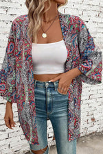 Load image into Gallery viewer, Red Paisley Print Open Front Kimono - Fashion Queen -  1
