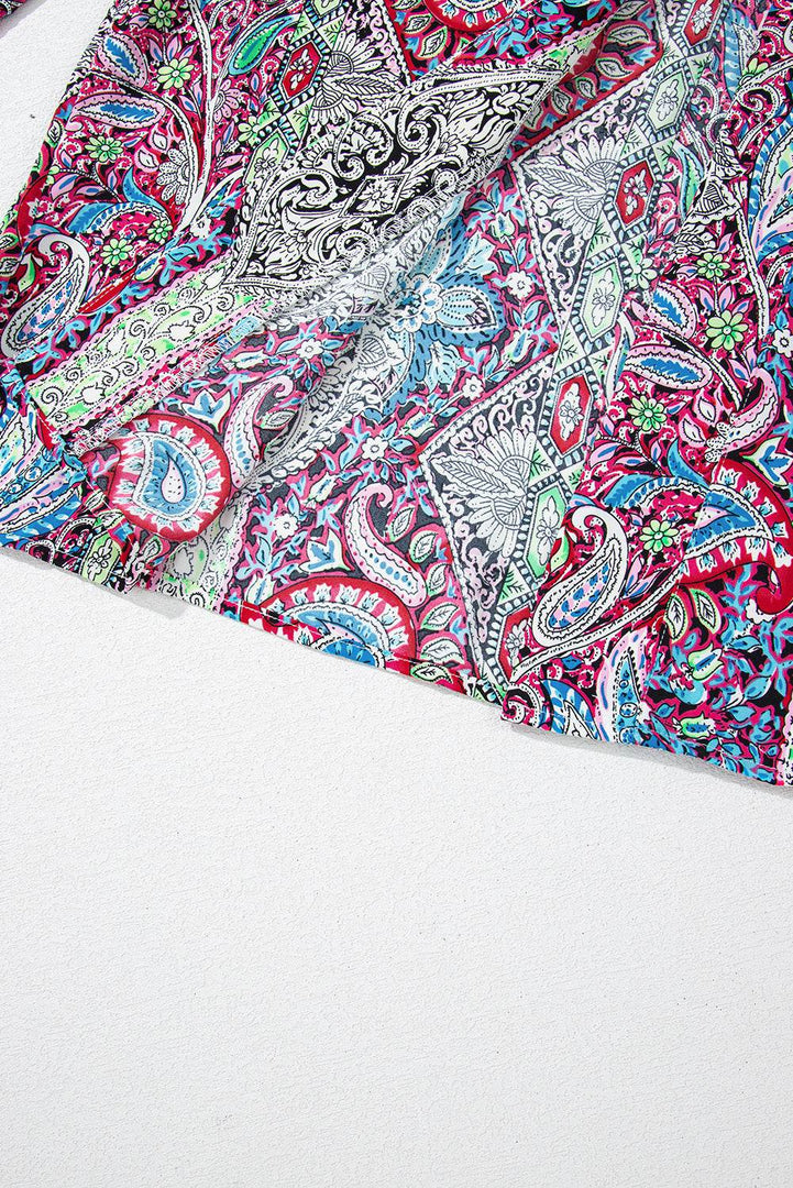 Red Paisley Print Open Front Kimono - Fashion Queen -  11