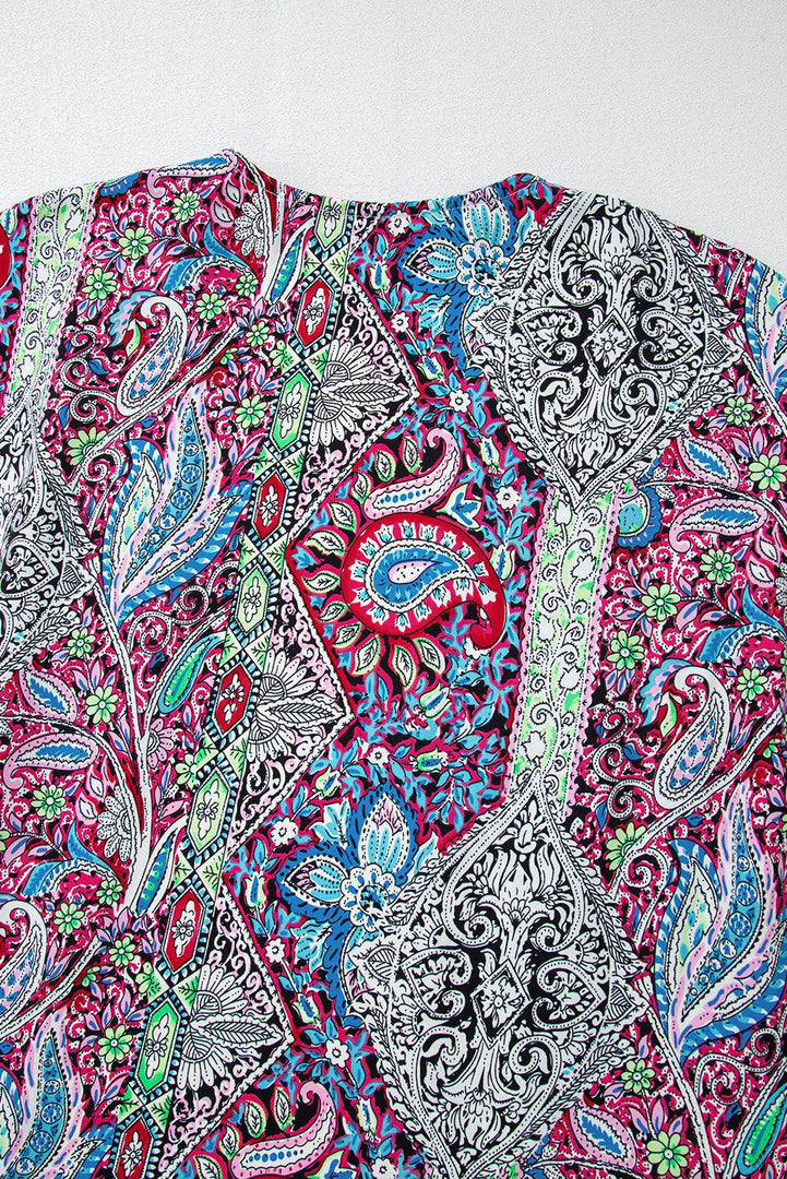 Red Paisley Print Open Front Kimono - Fashion Queen -  13