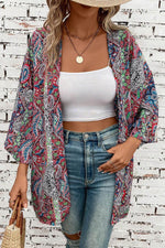 Load image into Gallery viewer, Red Paisley Print Open Front Kimono - Fashion Queen -  5
