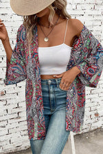 Load image into Gallery viewer, Red Paisley Print Open Front Kimono - Fashion Queen -  6
