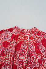 Load image into Gallery viewer, Red Paisley Print Side Slit Puff Sleeve High Waist Maxi Dress - Fashion Queen -  13
