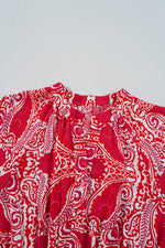 Load image into Gallery viewer, Red Paisley Print Side Slit Puff Sleeve High Waist Maxi Dress - Fashion Queen -  17

