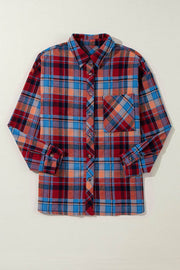 Red Plaid Print Loose Vintage Shirt - Fashion Queen -  3