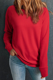 Red Solid Round Neck Raglan Sleeve Sweatshirt - Fashion Queen -  1