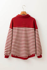 Load image into Gallery viewer, Red Stripe Buttoned V Neck Collared Drop Shoulder Top - Fashion Queen -  12
