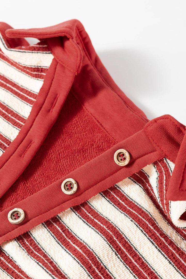 Red Stripe Buttoned V Neck Collared Drop Shoulder Top - Fashion Queen -  14