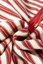 Load image into Gallery viewer, Red Stripe Buttoned V Neck Collared Drop Shoulder Top - Fashion Queen -  15
