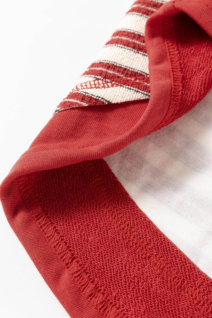 Red Stripe Buttoned V Neck Collared Drop Shoulder Top - Fashion Queen -  17