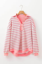 Load image into Gallery viewer, Red Stripe Buttoned V Neck Collared Drop Shoulder Top - Fashion Queen -  19
