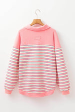 Load image into Gallery viewer, Red Stripe Buttoned V Neck Collared Drop Shoulder Top - Fashion Queen -  20
