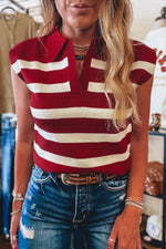 Load image into Gallery viewer, Red Stripe Collared Split Neck Sweater Vest - Fashion Queen -  1
