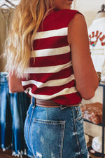 Load image into Gallery viewer, Red Stripe Collared Split Neck Sweater Vest - Fashion Queen -  2
