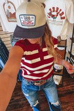 Load image into Gallery viewer, Red Stripe Collared Split Neck Sweater Vest - Fashion Queen -  3
