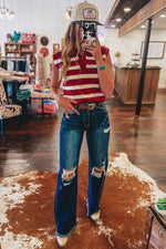 Load image into Gallery viewer, Red Stripe Collared Split Neck Sweater Vest - Fashion Queen -  4

