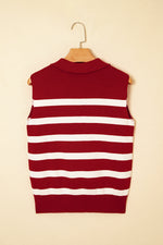 Load image into Gallery viewer, Red Stripe Collared Split Neck Sweater Vest - Fashion Queen -  6
