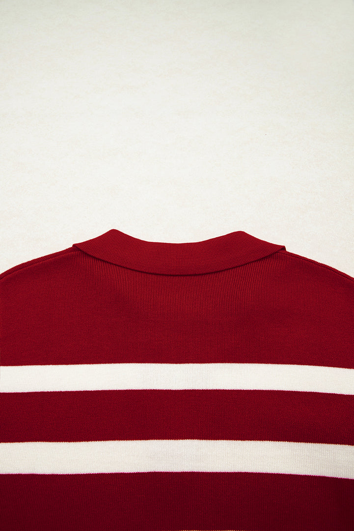 Red Stripe Collared Split Neck Sweater Vest - Fashion Queen -  8