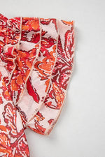 Load image into Gallery viewer, Red Vintage Floral Ruffle Sleeve V Neck Blouse - Fashion Queen -  12
