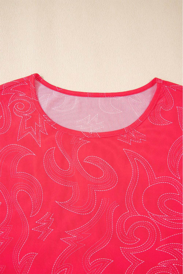 Red Western Girls Mesh T Shirt - Fashion Queen -  7
