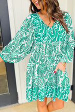 Load image into Gallery viewer, Rose Bohemian Print Puff Sleeve Tied V Neck Flared Mini Dress - Fashion Queen -  10
