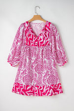 Load image into Gallery viewer, Rose Bohemian Print Puff Sleeve Tied V Neck Flared Mini Dress - Fashion Queen -  14
