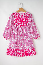 Load image into Gallery viewer, Rose Bohemian Print Puff Sleeve Tied V Neck Flared Mini Dress - Fashion Queen -  15
