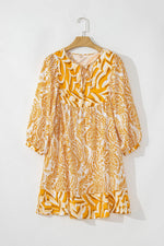 Load image into Gallery viewer, Rose Bohemian Print Puff Sleeve Tied V Neck Flared Mini Dress - Fashion Queen -  23
