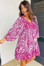 Load image into Gallery viewer, Rose Bohemian Print Puff Sleeve Tied V Neck Flared Mini Dress - Fashion Queen -  3
