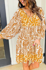 Load image into Gallery viewer, Rose Bohemian Print Puff Sleeve Tied V Neck Flared Mini Dress - Fashion Queen -  4
