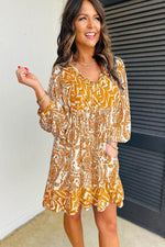 Load image into Gallery viewer, Rose Bohemian Print Puff Sleeve Tied V Neck Flared Mini Dress - Fashion Queen -  5
