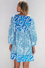 Load image into Gallery viewer, Rose Bohemian Print Puff Sleeve Tied V Neck Flared Mini Dress - Fashion Queen -  8
