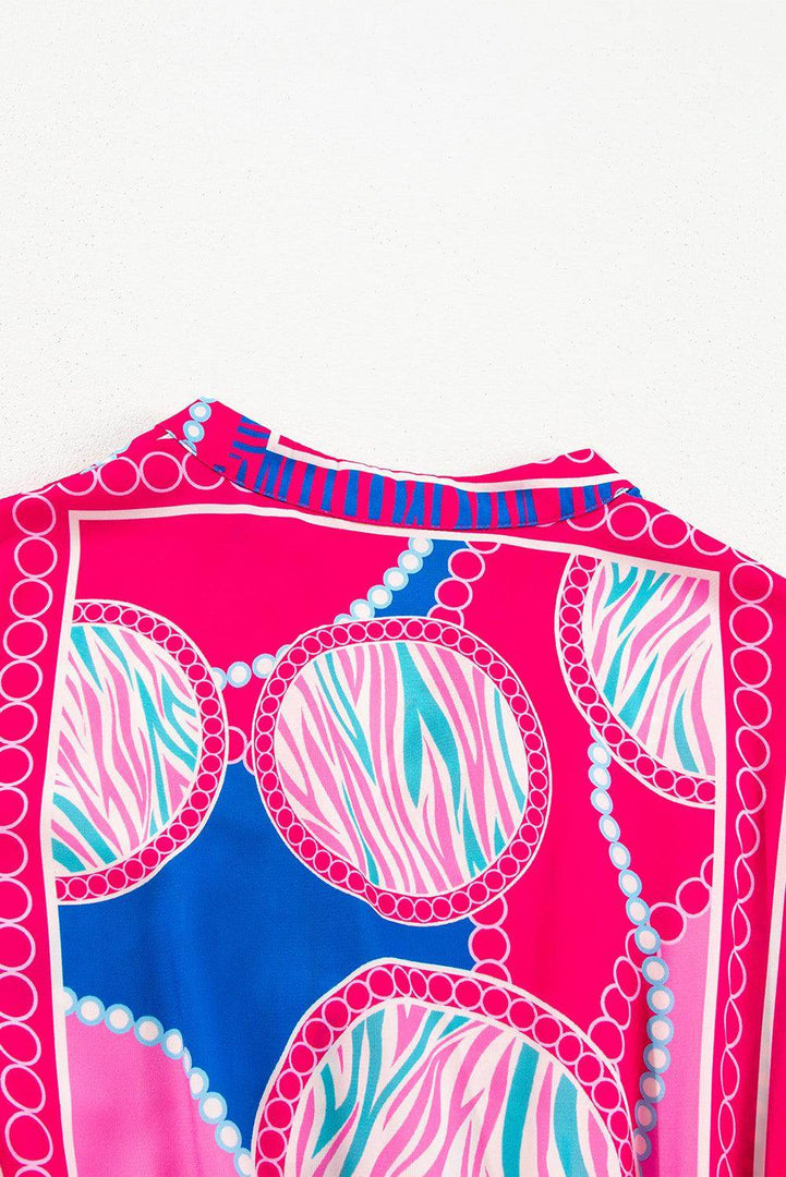Rose Boho Abstract Printed Puff Sleeve Drawstring Waist Ruffled Mini Dress - Fashion Queen -  11