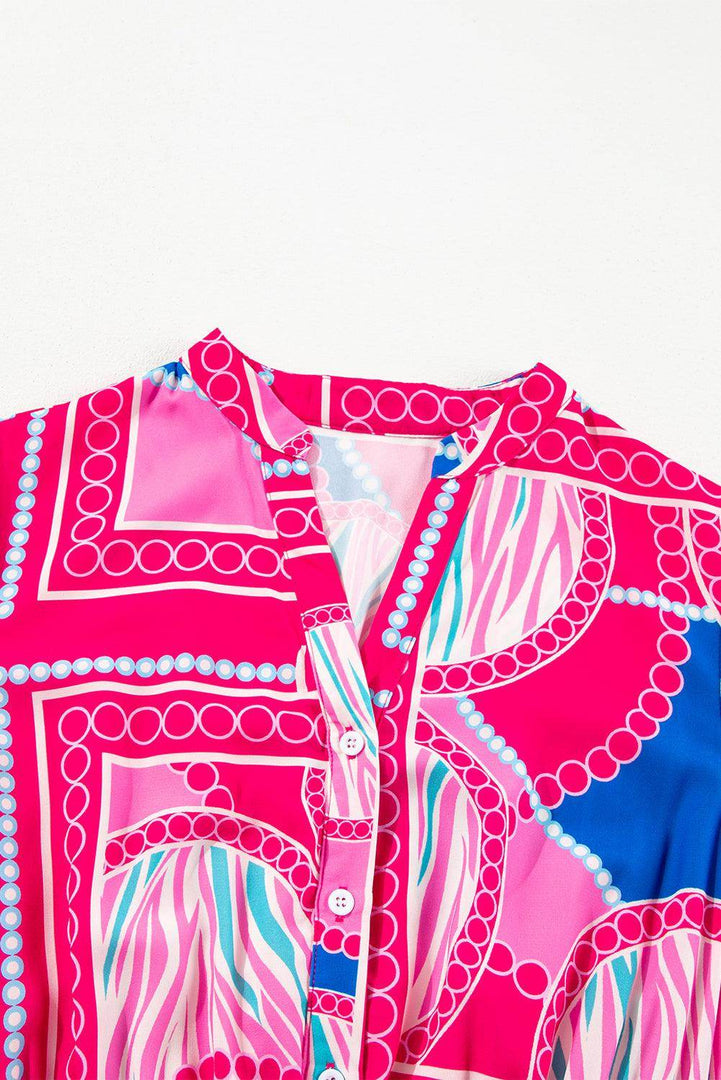 Rose Boho Abstract Printed Puff Sleeve Drawstring Waist Ruffled Mini Dress - Fashion Queen -  7