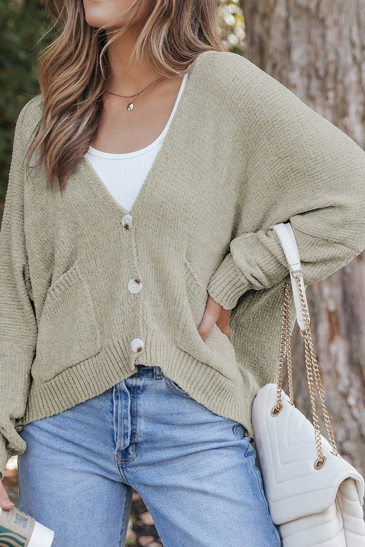 Rose Buttons Front Pocketed Sweater Cardigan - Fashion Queen -  21