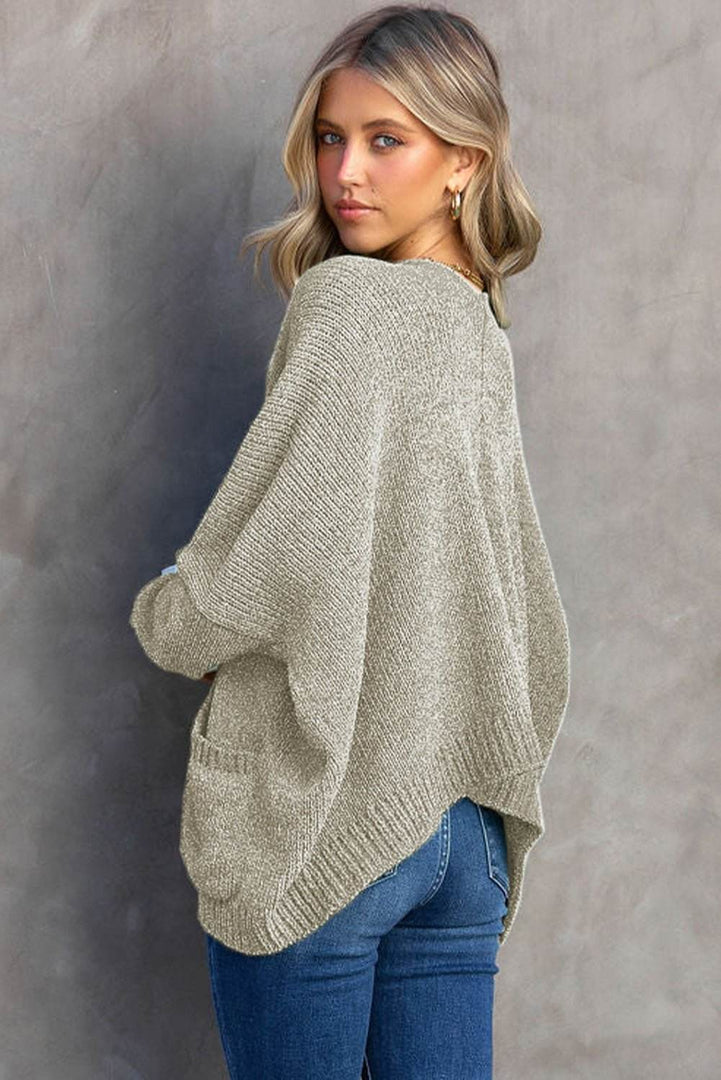 Rose Buttons Front Pocketed Sweater Cardigan - Fashion Queen -  25