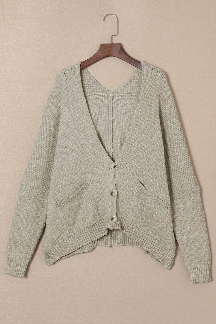 Rose Buttons Front Pocketed Sweater Cardigan - Fashion Queen -  28