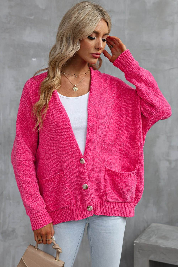 Rose Buttons Front Pocketed Sweater Cardigan - Fashion Queen -  9