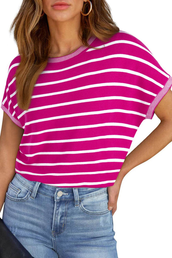 Rose Knitted Bat Sleeve T Shirt - Fashion Queen -  14