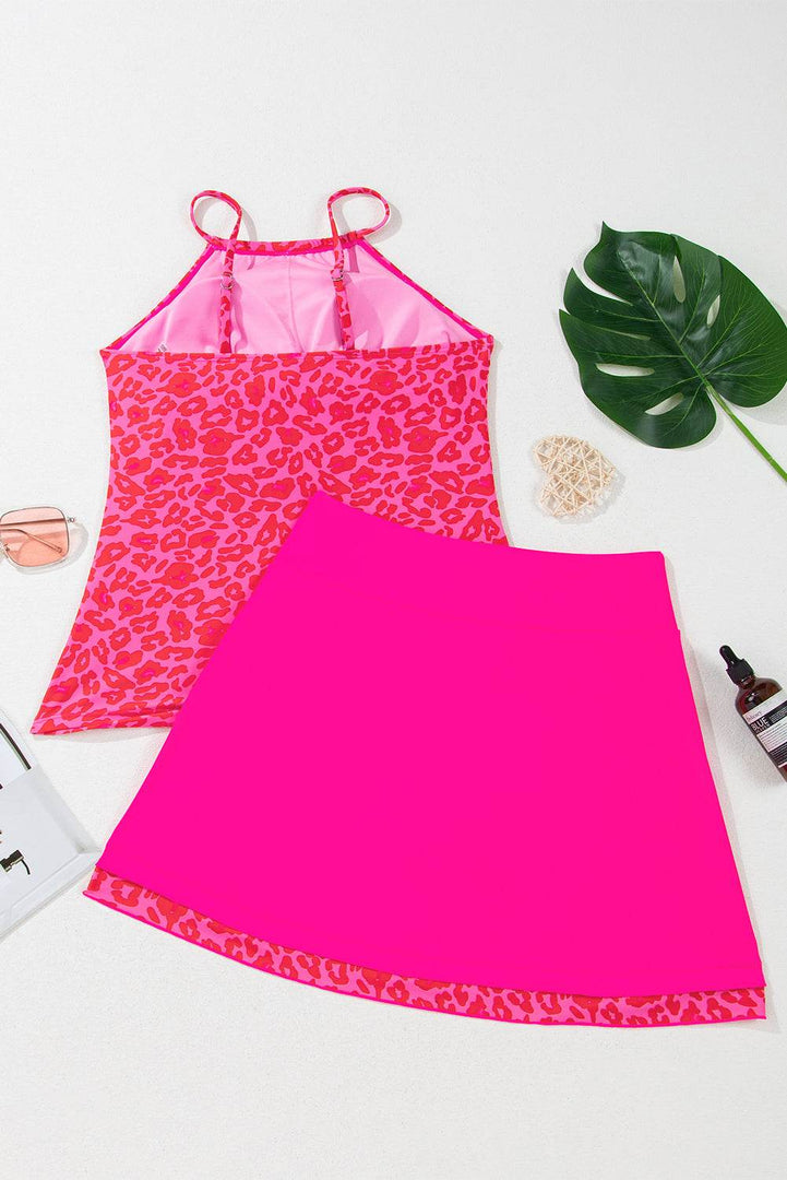 Rose Leopard Drawstring Side Tankini 2pcs Swimsuit - Fashion Queen -  10