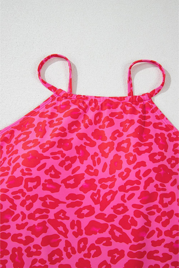 Rose Leopard Drawstring Side Tankini 2pcs Swimsuit - Fashion Queen -  11