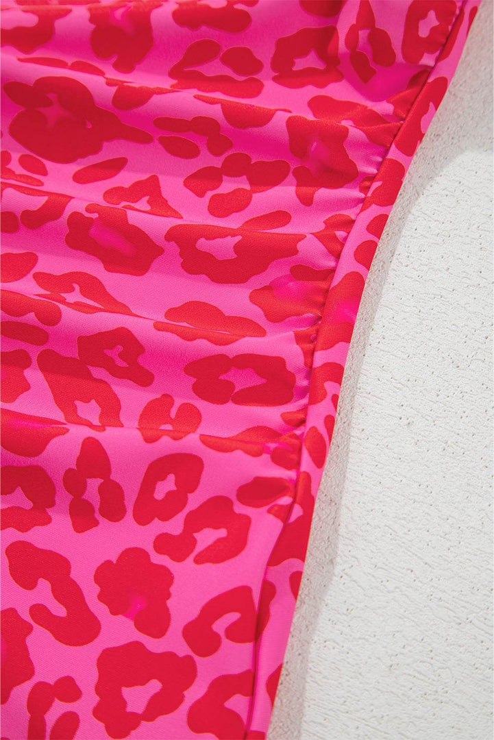 Rose Leopard Drawstring Side Tankini 2pcs Swimsuit - Fashion Queen -  22
